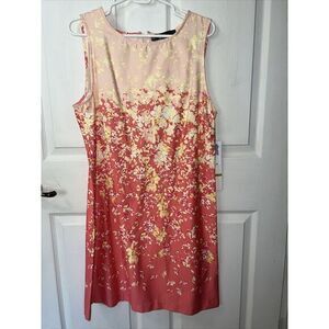 Chetta B Women's Dress Size‎ 14 Sleeveless Coral and Yellow Sheath Dress NEW